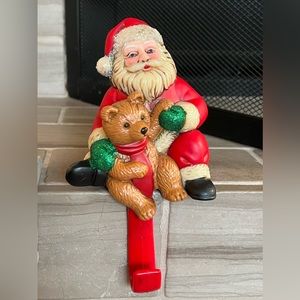 Vintage Santa Holding Bear Christmas Stocking Hanger Holder